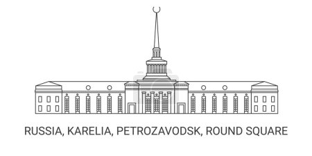 Téléchargez les illustrations : Russie, Carélie, Petrozavodsk, Place ronde, illustration vectorielle de ligne de repère de voyage - en licence libre de droit