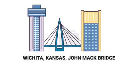 Illustration for United States, Wichita, Kansas, John Mack Bridge, travel landmark line vector illustration - Royalty Free Image