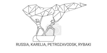 Téléchargez les illustrations : Russie, Carélie, Petrozavodsk, Rybaki, illustration vectorielle de ligne de repère de voyage - en licence libre de droit