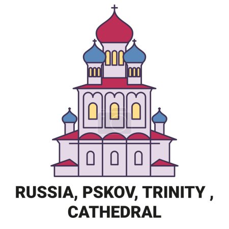 Ilustración de Rusia, Pskov, Trinidad, Catedral de viaje hito línea vector ilustración - Imagen libre de derechos