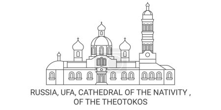 Téléchargez les illustrations : Russie, Oufa, Cathédrale de la Nativité, de l'illustration vectorielle de ligne de voyage Theotokos - en licence libre de droit