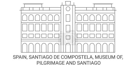 Ilustración de España, Santiago De Compostela, Museo De Peregrinación Y Santiago recorrido hito línea vector ilustración - Imagen libre de derechos
