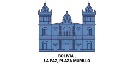 Téléchargez les illustrations : Bolivie, La Paz, Plaza Murillo Voyage illustration vectorielle de ligne historique - en licence libre de droit