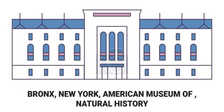 Téléchargez les illustrations : États-Unis, Bronx, New York, American Museum Of, Illustration vectorielle de ligne de voyage d'histoire naturelle - en licence libre de droit