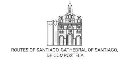 Illustration for Chile, Routes Of Santiago, Cathedral Of Santiago, De Compostela travel landmark line vector illustration - Royalty Free Image