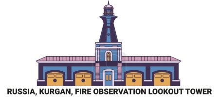 Illustration for Russia, Kurgan, Fire Observation Lookout Tower travel landmark line vector illustration - Royalty Free Image