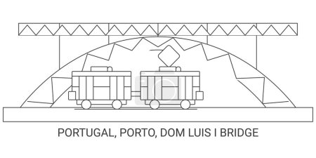 Illustration for Portugal, Porto, Dom Luis I Bridge travel landmark line vector illustration - Royalty Free Image
