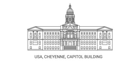 Ilustración de EE.UU., Cheyenne, Capitol Building viaje hito línea vector ilustración - Imagen libre de derechos