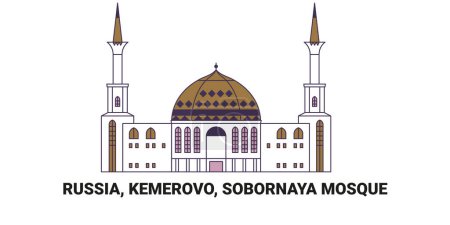 Illustration for Russia, Kemerovo, Sobornaya Mosque, travel landmark line vector illustration - Royalty Free Image