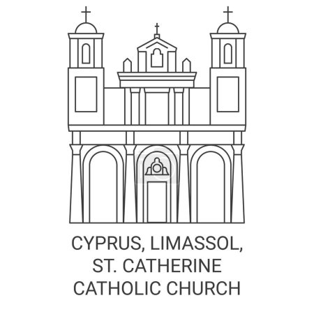 Téléchargez les illustrations : Chypre, Limassol, Sainte-Catherine illustration vectorielle de ligne de voyage de l'église catholique - en licence libre de droit