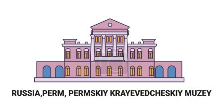 Téléchargez les illustrations : Russie, Perm, Permskiy Krayevedcheskiy Muzey, illustration vectorielle de ligne de repère de voyage - en licence libre de droit