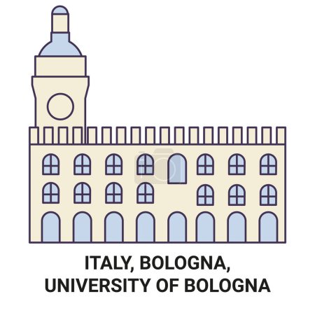 Téléchargez les illustrations : Italie, Bologne, Université de Bologne illustration vectorielle de ligne de voyage historique - en licence libre de droit