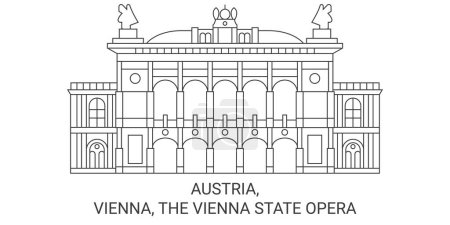 Ilustración de Austria, Viena, La Ópera Estatal de Viena recorrido hito línea vector ilustración - Imagen libre de derechos