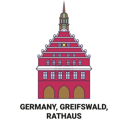 Illustration for Germany, Greifswald, Rathaus travel landmark line vector illustration - Royalty Free Image