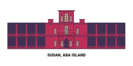 Illustration for Sudan, Aba Island, travel landmark line vector illustration - Royalty Free Image