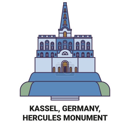 Téléchargez les illustrations : Allemagne, Kassel, Hercule Illustration vectorielle de ligne de voyage de monument - en licence libre de droit