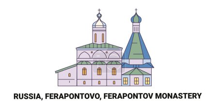 Téléchargez les illustrations : Russie, Ferapontova Eglise Voyage illustration vectorielle ligne historique - en licence libre de droit
