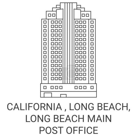 Illustration for United States, California , Long Beach, Long Beach Main Post Office travel landmark line vector illustration - Royalty Free Image