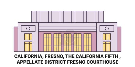 Ilustración de Estados Unidos, California, Fresno, El Quinto de California, Distrito de Apelación Fresno Palacio de Justicia viaje hito línea vector ilustración - Imagen libre de derechos