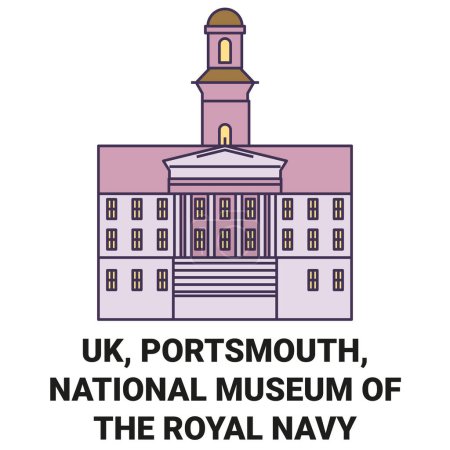 Ilustración de Inglaterra, Portsmouth, Museo Nacional de la Marina Real viaje hito línea vector ilustración - Imagen libre de derechos