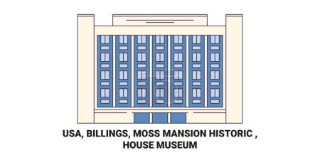Illustration for Usa, Billings, Moss Mansion Historic , House Museum travel landmark line vector illustration - Royalty Free Image