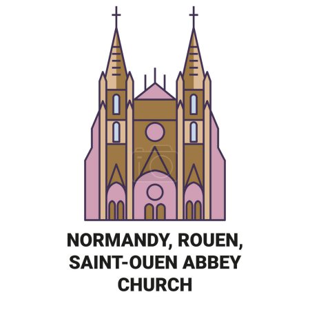 Ilustración de Francia, Normandía, Rouen, Abadía de Saintouen Iglesia viaje hito línea vector ilustración - Imagen libre de derechos