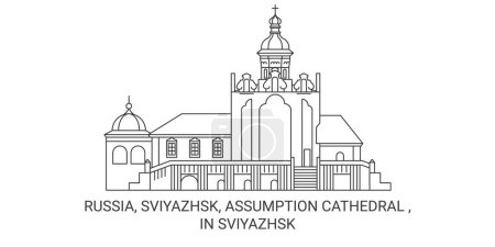 Illustration for Russia, Sviyazhsk, Assumption Cathedral , In Sviyazhsk travel landmark line vector illustration - Royalty Free Image
