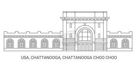Usa, Chattanooga, Chattanooga Choo Choo, Reise-Meilenstein Linienvektorillustration