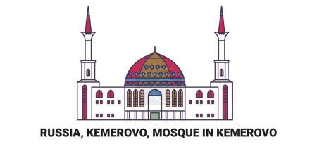 Illustration for Russia, Kemerovo, Mosque In Kemerovo, travel landmark line vector illustration - Royalty Free Image