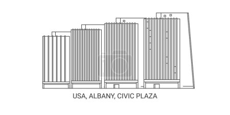 Ilustración de EE.UU., Albany, Plaza Cívica, recorrido hito línea vector ilustración - Imagen libre de derechos