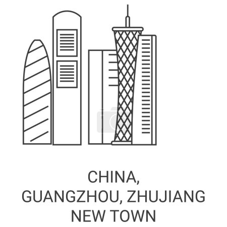Ilustración de China, Guangzhou, Zhujiang Nueva Ciudad viaje hito línea vector ilustración - Imagen libre de derechos