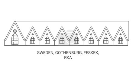 Téléchargez les illustrations : Suède, Gothenburg, Feskek, Rka illustration vectorielle de ligne de voyage - en licence libre de droit