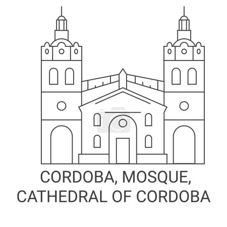 Illustration for Argentina, Cordoba, Mosque, Cathedral Of Cordoba travel landmark line vector illustration - Royalty Free Image
