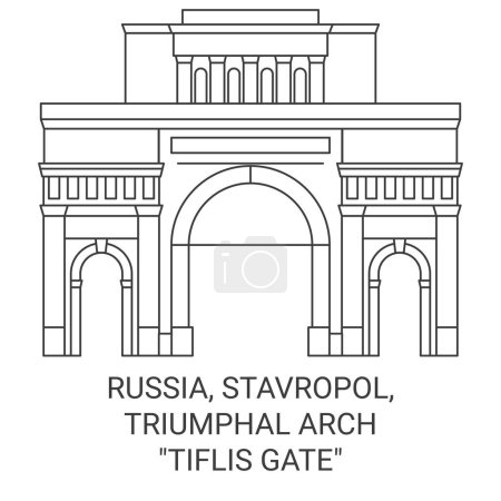 Illustration for Russia, Stavropol, Triumphal Arch Tiflis Gate travel landmark line vector illustration - Royalty Free Image