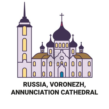 Illustration for Russia, Voronezh, Annunciation Cathedral travel landmark line vector illustration - Royalty Free Image