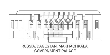 Illustration for Russia, Dagestan, Makhachkala, Government Palace travel landmark line vector illustration - Royalty Free Image