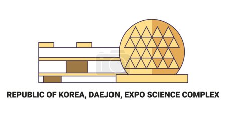 Téléchargez les illustrations : République de Corée, Daejon, Expo Science Complex illustration vectorielle de ligne de voyage - en licence libre de droit