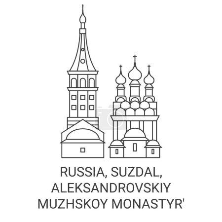 Ilustración de Rusia, Suzdal, Aleksandrovskiy Muzhskoy Monastyr recorrido hito línea vector ilustración - Imagen libre de derechos