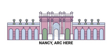 Illustration for France, Nancy, Arc travel landmark line vector illustration - Royalty Free Image