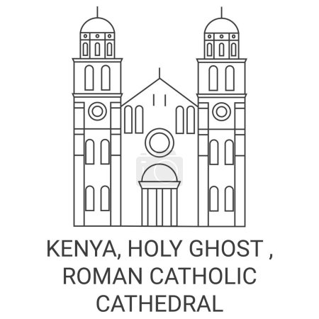 Téléchargez les illustrations : Kenya, Saint-Esprit, Cathédrale catholique romaine Voyage illustration vectorielle ligne historique - en licence libre de droit