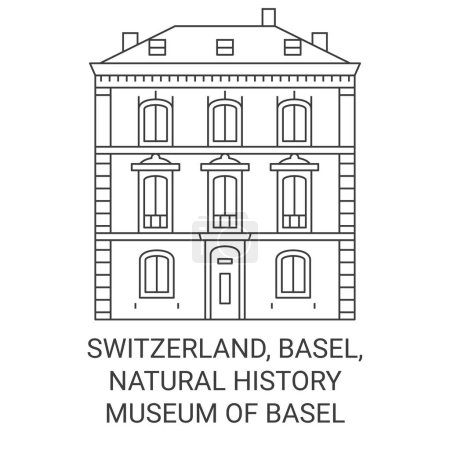 Téléchargez les illustrations : Suisse, Bâle, Musée d'histoire naturelle de Bâle illustration vectorielle de ligne de voyage - en licence libre de droit