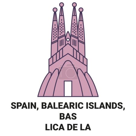 Illustration for Spain, Balearic Islands, Baslica De La Sagrada Famlia travel landmark line vector illustration - Royalty Free Image