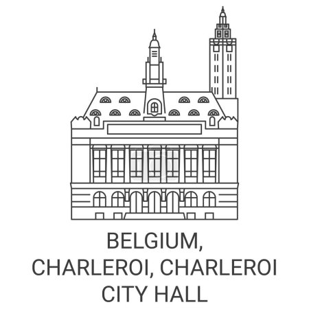 Téléchargez les illustrations : Belgique, Charleroi, hôtel de ville de Charleroi illustration vectorielle de ligne de voyage - en licence libre de droit