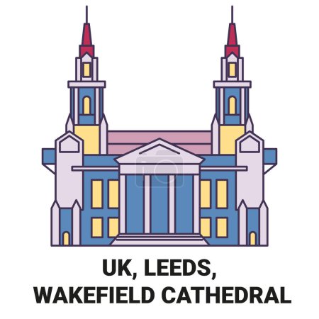 Téléchargez les illustrations : Angleterre, Leeds, Wakefield Cathédrale Voyage illustration vectorielle ligne historique - en licence libre de droit