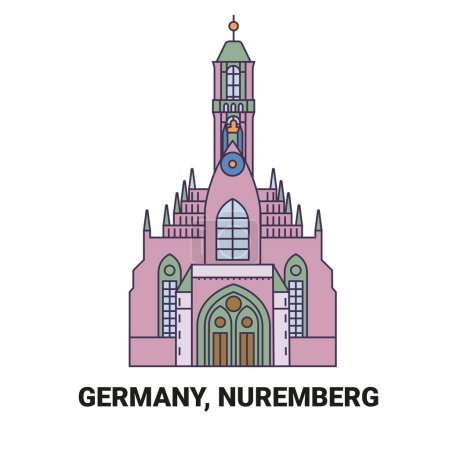 Téléchargez les illustrations : Allemagne, Nuremberg voyages point de repère illustration vectorielle ligne - en licence libre de droit
