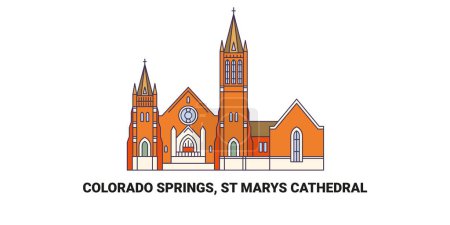 Téléchargez les illustrations : Usa, Colorado Springs, St. Marys Cathédrale illustration vectorielle de ligne de voyage - en licence libre de droit