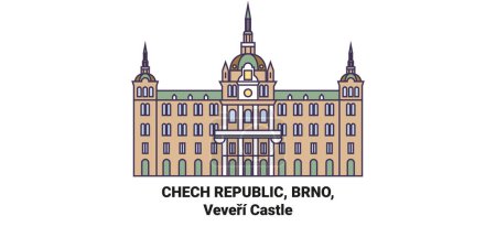 Téléchargez les illustrations : République Tchèque, Brno, Château de Veveri illustration vectorielle de ligne de voyage - en licence libre de droit