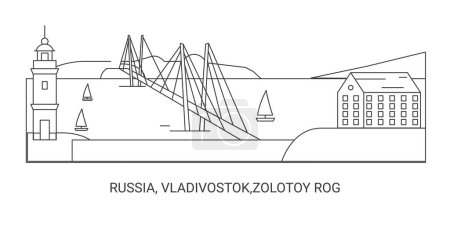 Téléchargez les illustrations : Russie, Vladivostok, Zolotoy Rog, illustration vectorielle de ligne de repère de voyage - en licence libre de droit