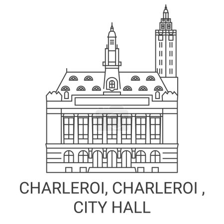 Téléchargez les illustrations : Canada, Charleroi, Charleroi, illustration vectorielle de ligne de voyage de l'hôtel de ville - en licence libre de droit