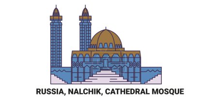 Ilustración de Rusia, Nalchik, Catedral Mezquita recorrido hito línea vector ilustración - Imagen libre de derechos